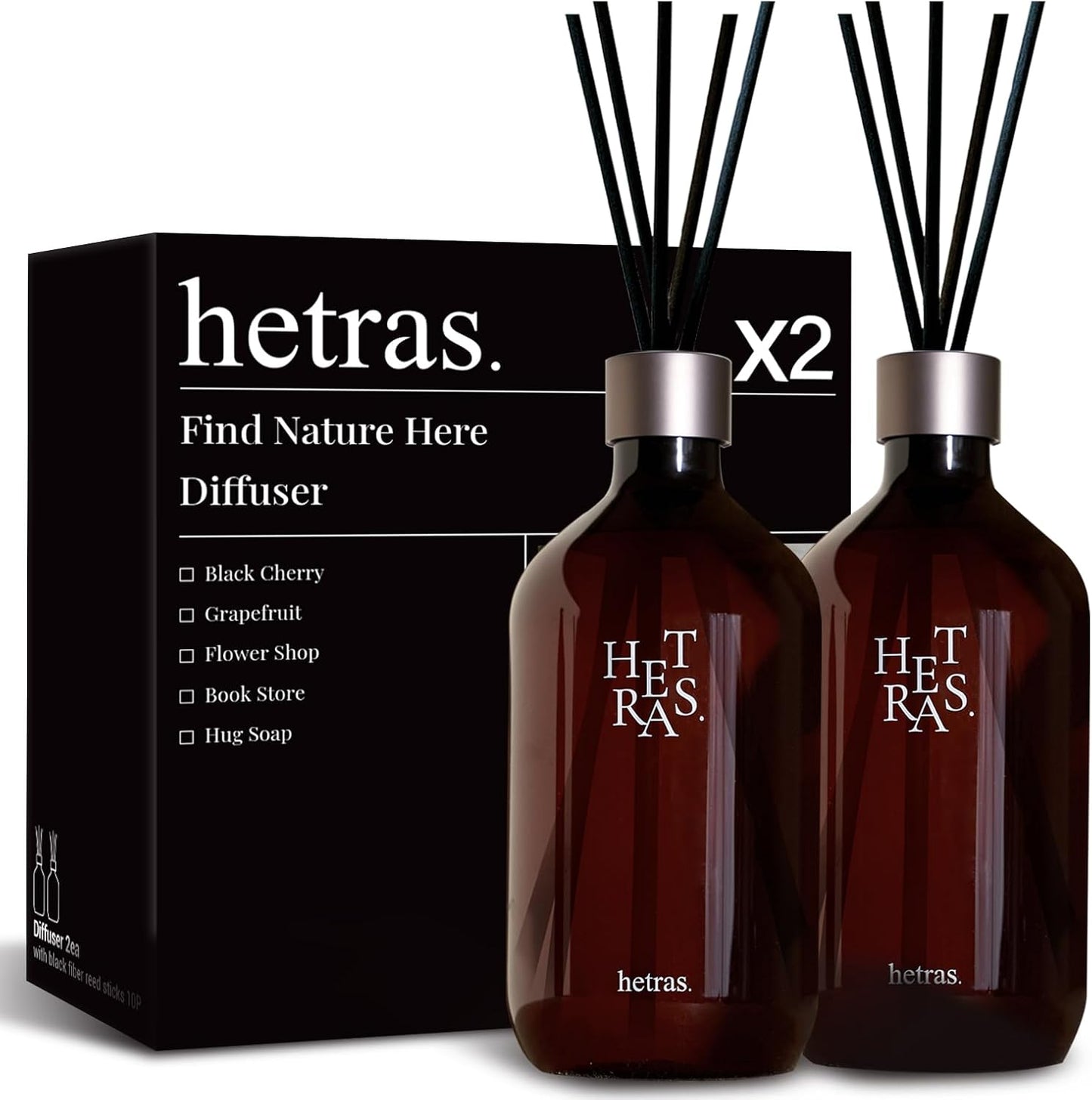 Hetras Premium Reed Diffuser Set (Flower Shop Scent)–Large Capacity Value 2-Pack | 16.9 Fl.Oz (500Ml) X 2 Bottles with 10 Reed Sticks Total | Fresh Freesia & Rose Floral Aroma | Luxury Decor & Gift