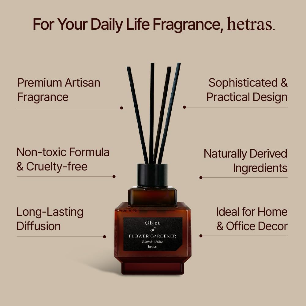 Hetras Objet Diffuser Set (Department Store 1F Scent)–Decorative Aesthetic Home Fragrance | 2-Pack (6.7 Fl.Oz Each) with 8 Reed Sticks | Sophisticated Floral & Musk Aroma | Minimalist Decor & Gift