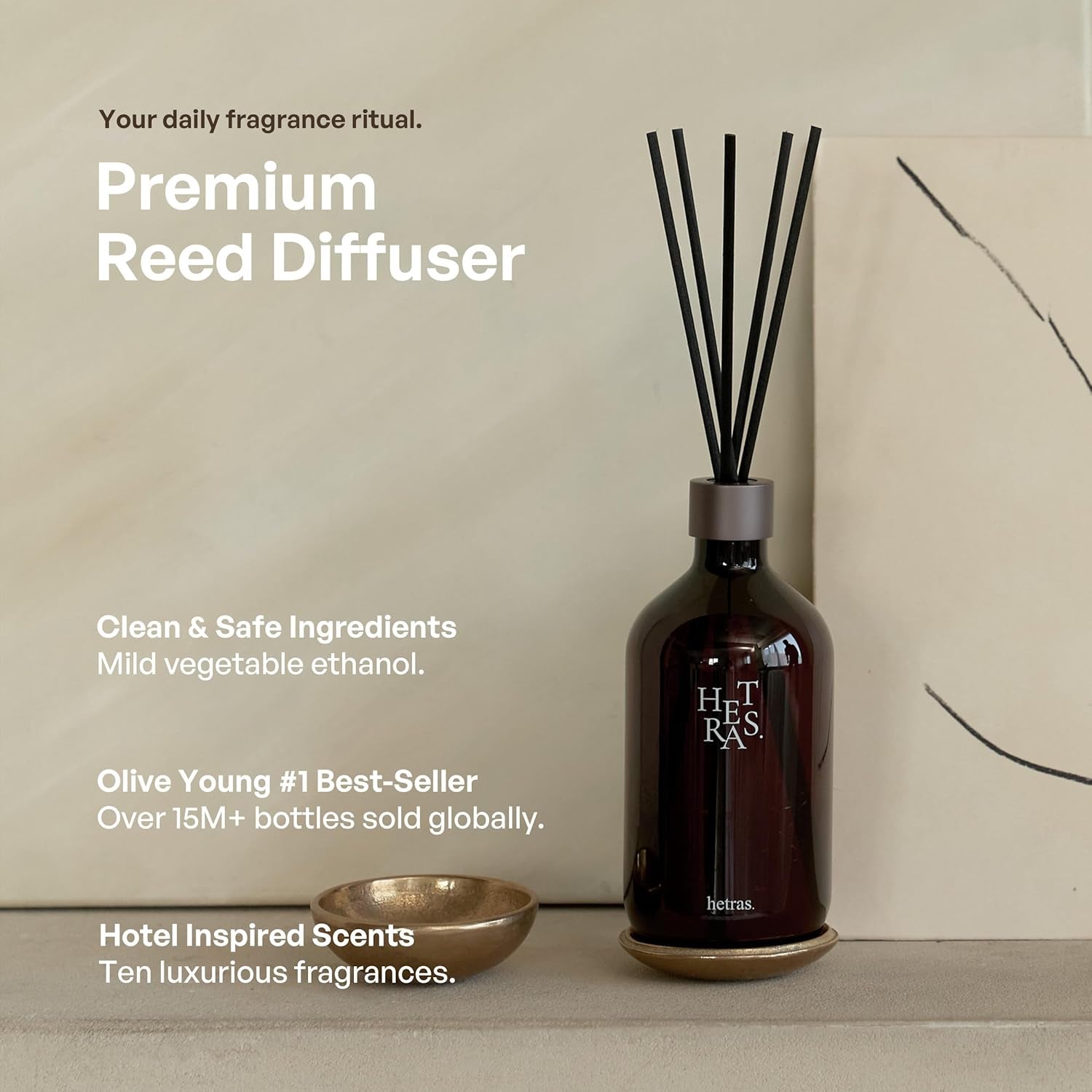 Hetras Premium Reed Diffuser Set (Pure Laundry Scent)–Large Capacity Value 2-Pack | 16.9 Fl.Oz (500Ml) X 2 Bottles with 10 Reed Sticks Total | Fresh Cotton & Musk Linen Aroma | Luxury Decor & Gift