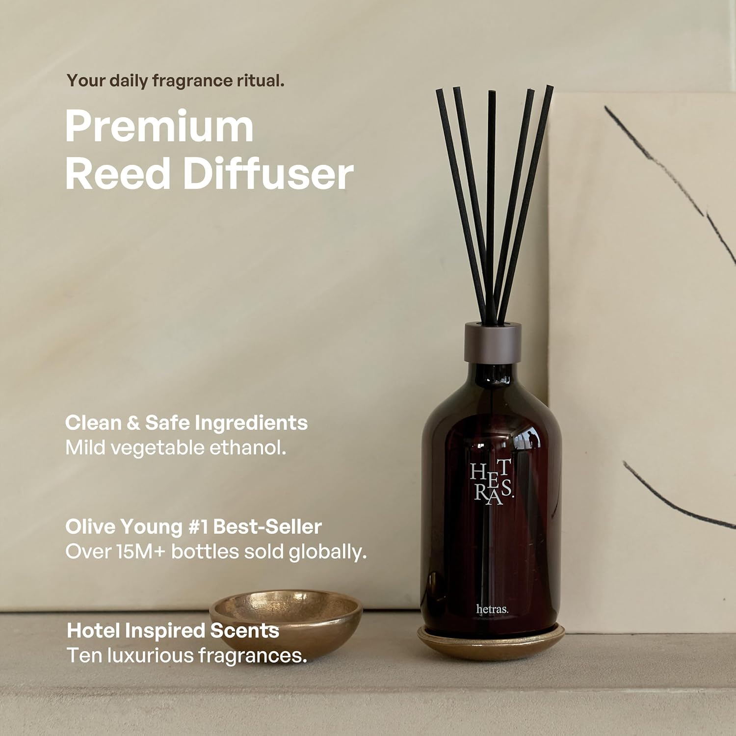 Hetras Premium Reed Diffuser Set (White Shirt Scent)–Large Capacity Value 2-Pack | 16.9 Fl.Oz (500Ml) X 2 Bottles with 10 Reed Sticks Total | Fresh Lemon & Tonka Linen Aroma | Luxury Decor & Gift