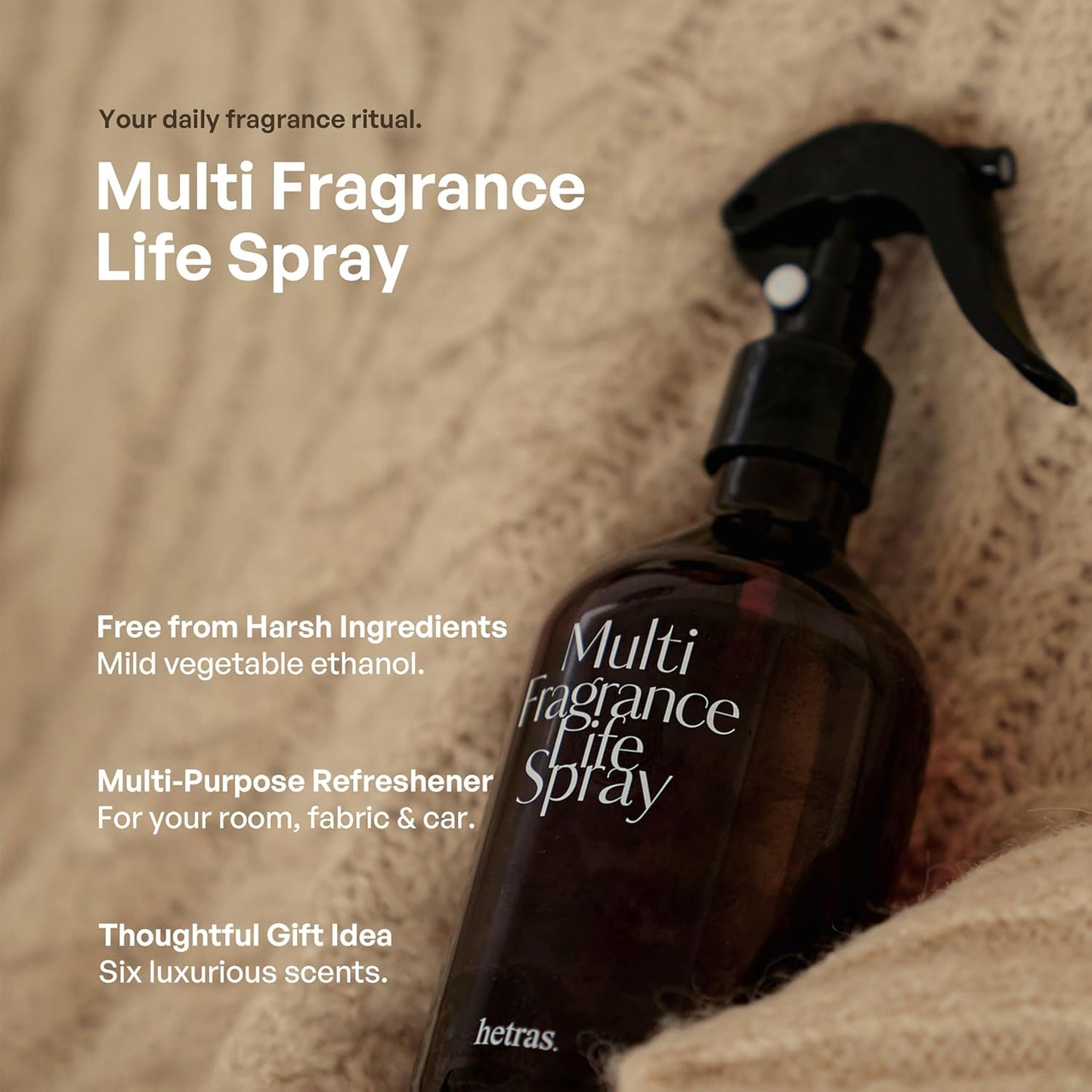 Hetras Multi Fragrance Life Spray (Hug Soap Scent) – Non-Aerosol Room & Fabric Deodorizer | Large Capacity 10.14 Fl.Oz X 2-Pack | Cozy Clean Soap & Soft Musk Aroma Infused with Essential Oils